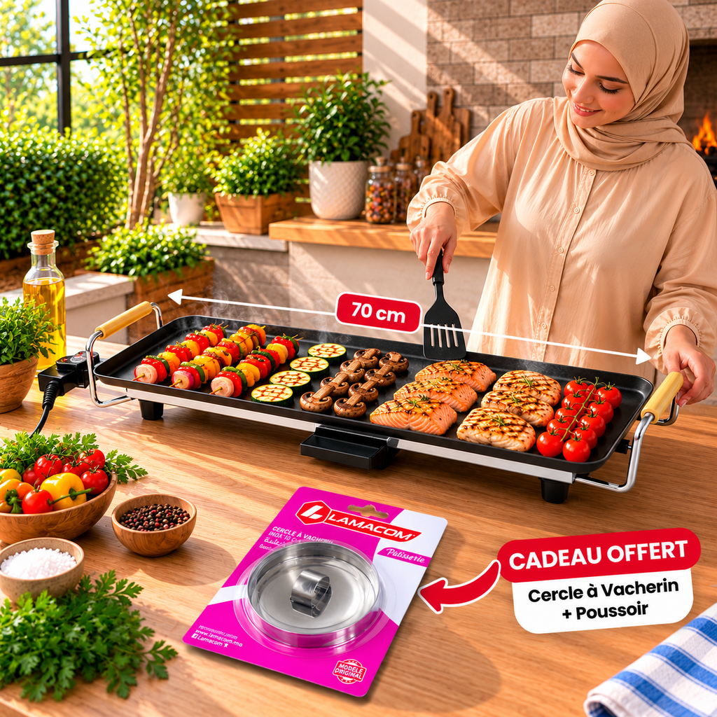 Plancha Électrique Antiadhésive LAMACOM 70 cm – Grill Multifonction