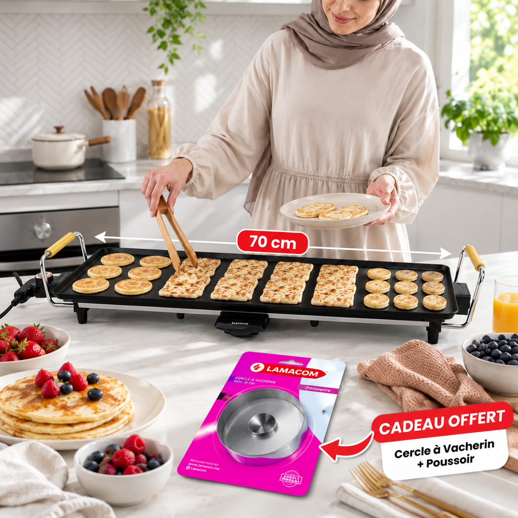 Plancha Électrique Antiadhésive LAMACOM 70 cm – Grill Multifonction