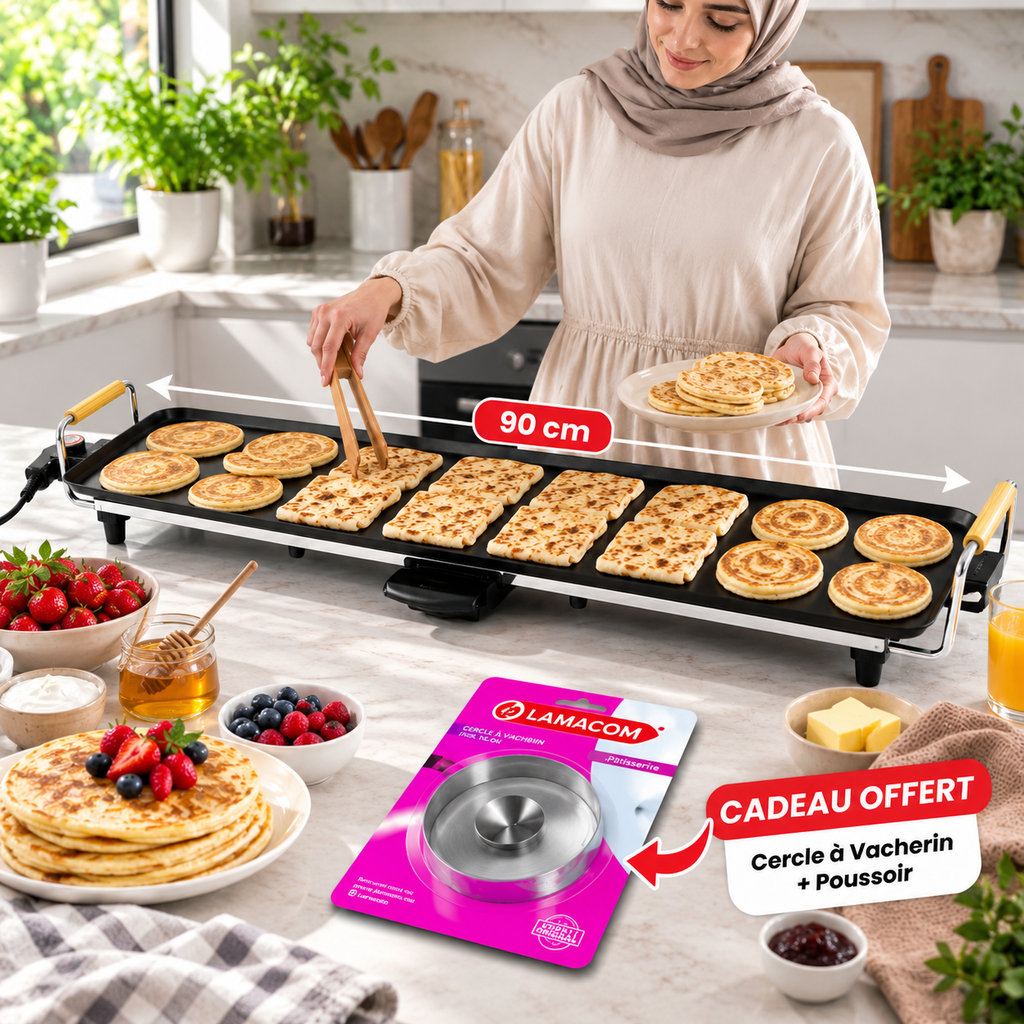 Plancha Électrique LAMACOM 90 cm – Grande Surface Antiadhésive avec Thermostat Réglable