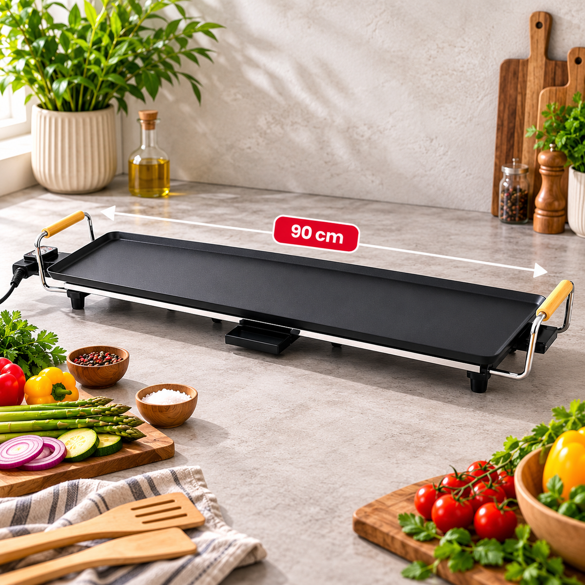 Plancha Électrique LAMACOM 90 cm – Grande Surface Antiadhésive avec Thermostat Réglable