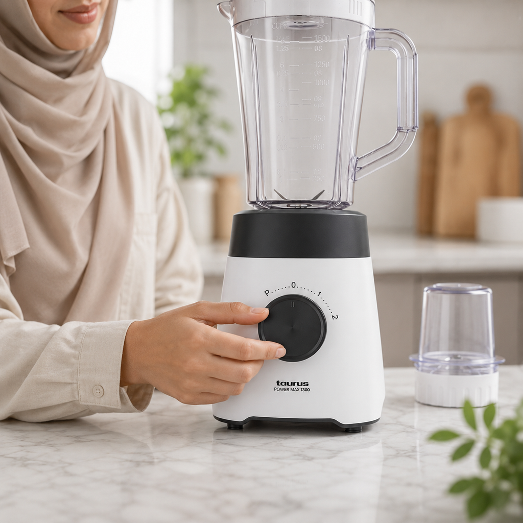Gros plan sur la molette de réglage du blender Taurus Power Max 1300