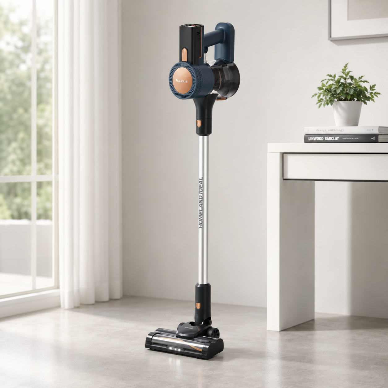 Gros plan sur la brosse Turbo Brush LED du Taurus Homeland Ideal sur un tapis beige