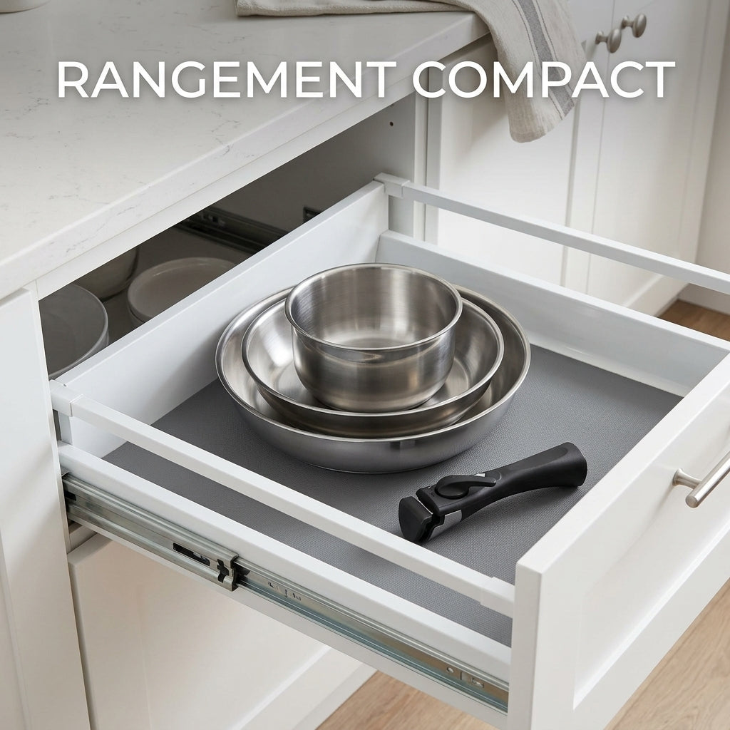 Set LAMACOM TRINEO TRI-PLY – 2 Poêles + 1 Casserole Inox 18/10 avec Manche Amovible