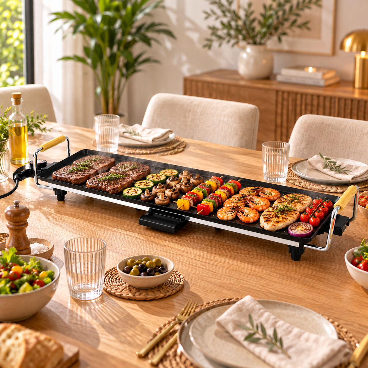 Plancha Électrique Antiadhésive LAMACOM 70 cm – Grill Multifonction