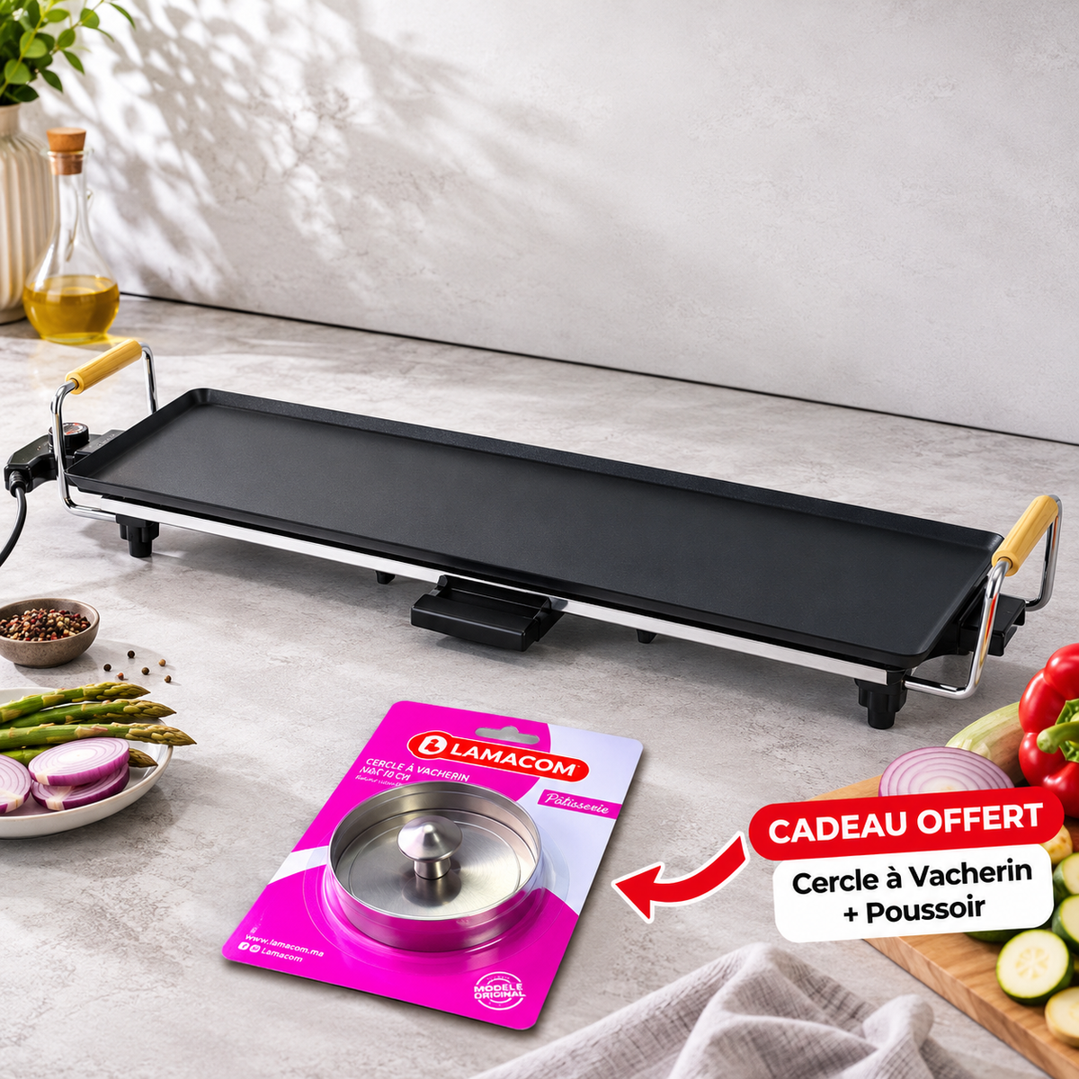 Plancha Électrique Antiadhésive LAMACOM 70 cm – Grill Multifonction