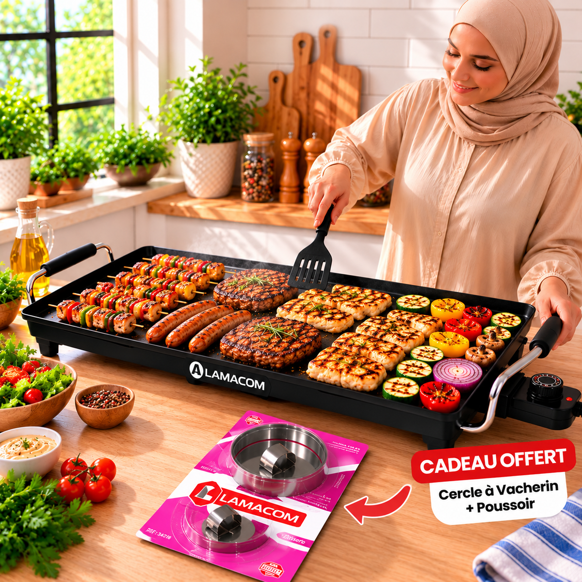 Plancha Électrique Antiadhésive LAMACOM 70 cm – Grill Multifonction
