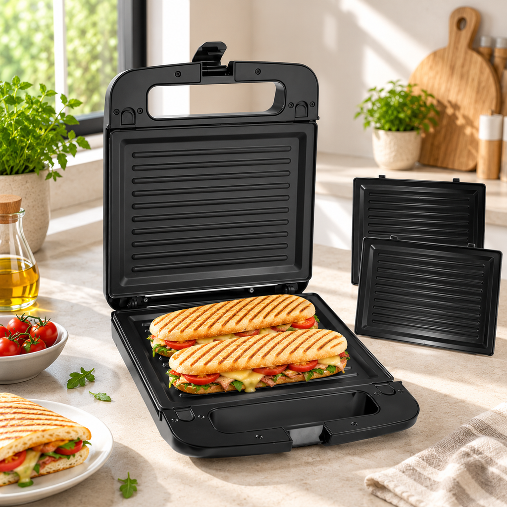 Panini Gaufrier 2 en 1 LAMACOM – 1400W | Plaques Interchangeables