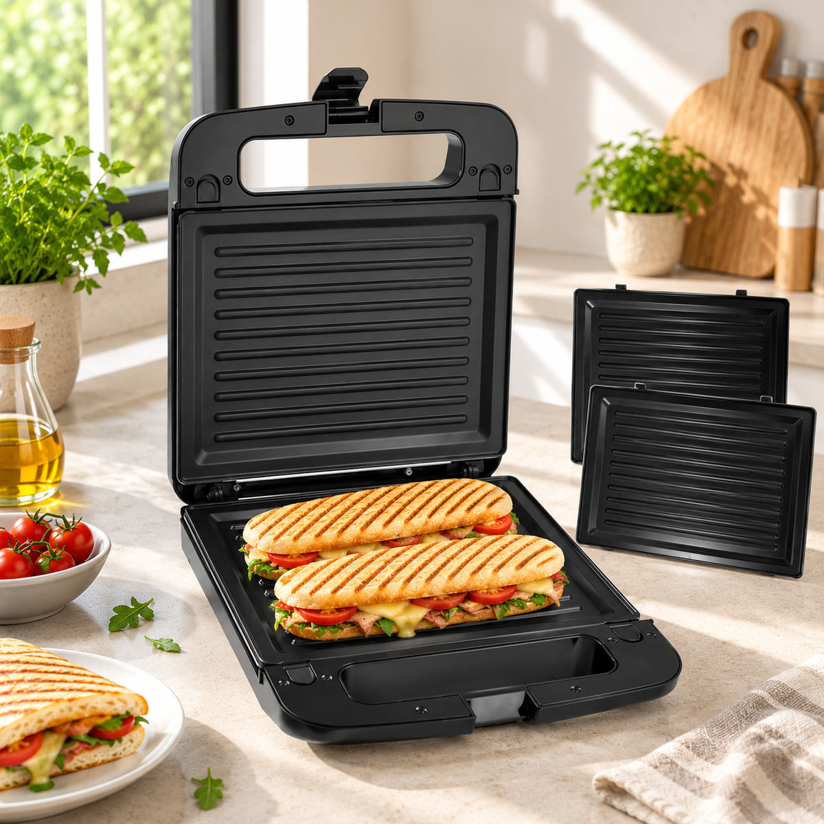 Panini Gaufrier 2 en 1 LAMACOM – 1400W | Plaques Interchangeables