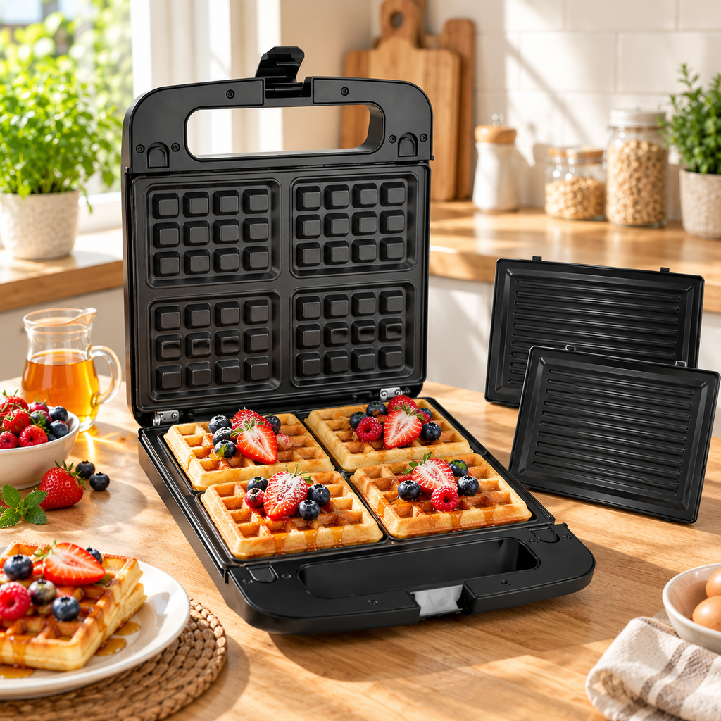 Panini Gaufrier 2 en 1 LAMACOM – 1400W | Plaques Interchangeables